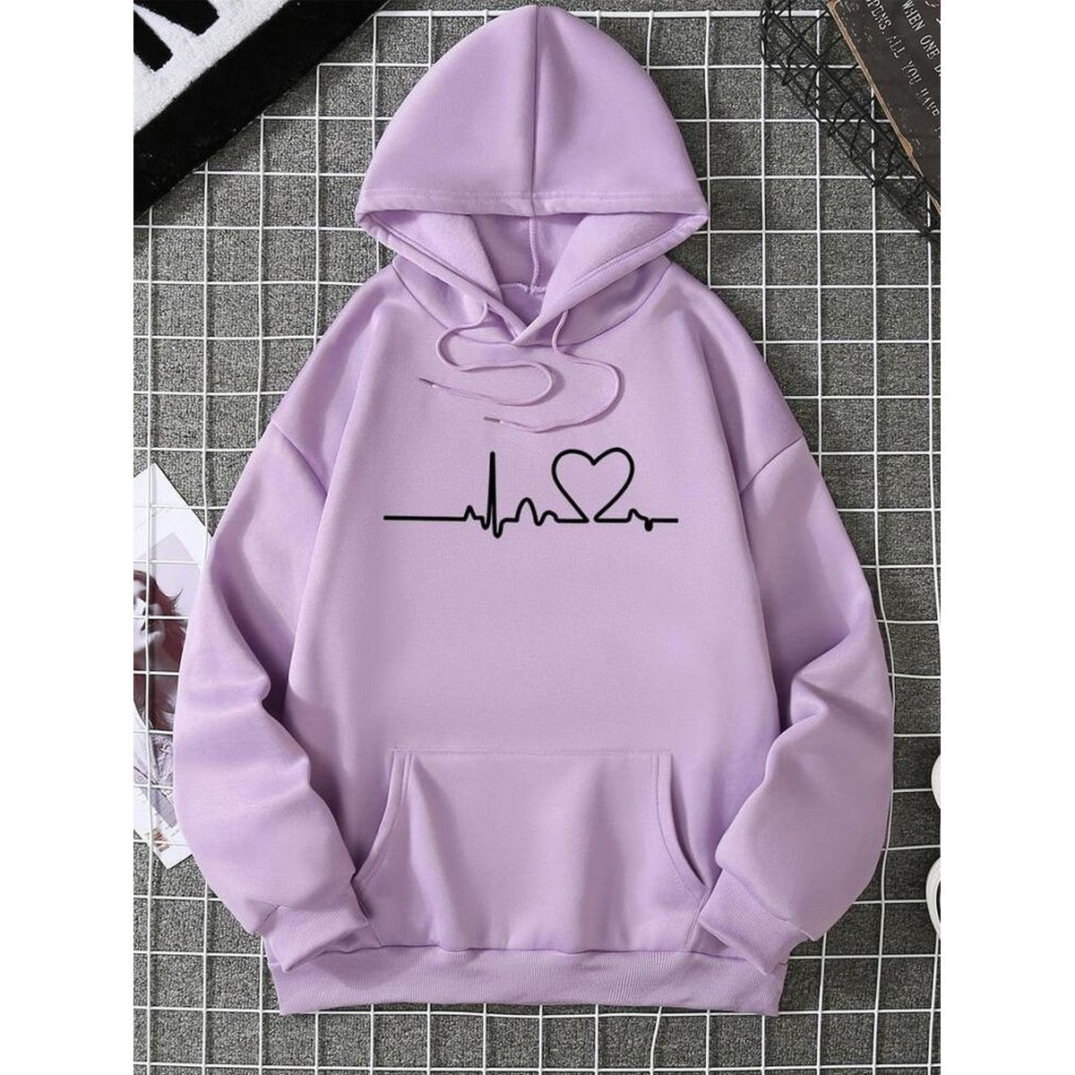 Heart Beat Light Purple Fleece Full Sleeves Pull Over Hoodie For Women - HB INDUSTRIES - Hoodies & Sweatshirts - 