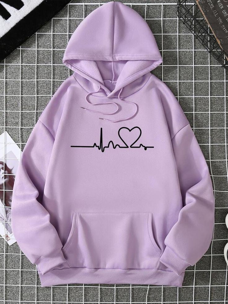 Heart Beat Light Purple Fleece Full Sleeves Pull Over Hoodie For Women - HB INDUSTRIES - Hoodies & Sweatshirts - 