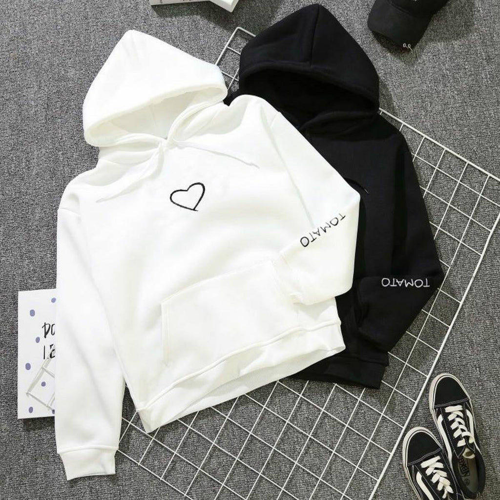 Heart Printed Fleece Full Sleeves Pull Over Hoodie For Women - HB INDUSTRIES - Hoodies & Sweatshirts - 