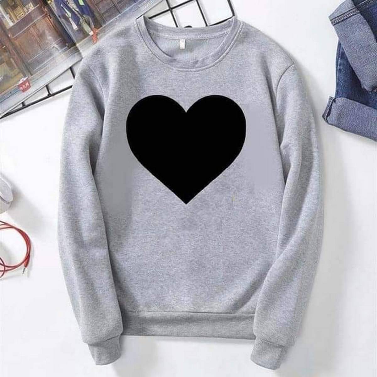 Heart Printed Fleece Full Sleeves Pull Over Sweatshirt For Women - HB INDUSTRIES - Hoodies & Sweatshirts - 