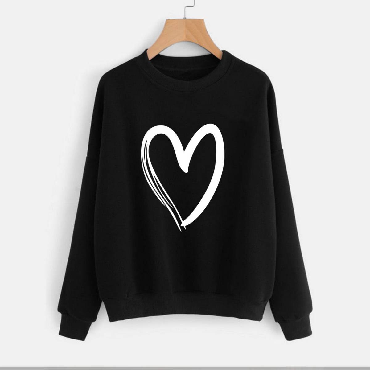 Heart Printed Fleece Full Sleeves Pull Over Sweatshirt For Women - HB INDUSTRIES - Hoodies & Sweatshirts - 