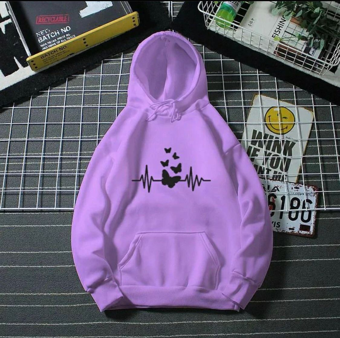 Heartbeat Butterfly Printed Fleece Full Sleeves Pull Over Hoodie - HB INDUSTRIES - Hoodies & Sweatshirts - 