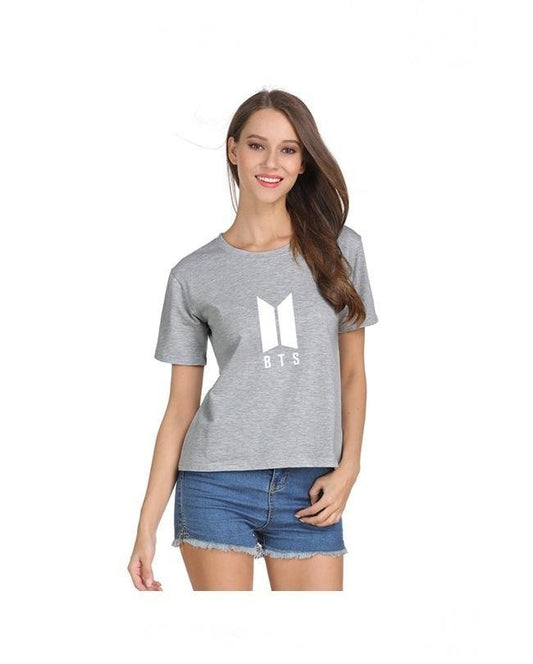 Heather Grey BTS Cotton Printed T - Shirt For Women - HB INDUSTRIES - Tops & T - Shirts - 