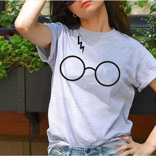 Heather Grey Harry Glasses Cotton Printed T - shirt For Womens - HB INDUSTRIES - Tops & T - Shirts - 