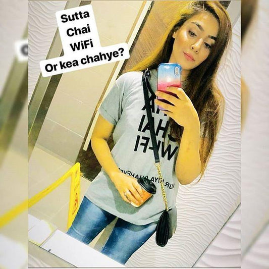 Heather Grey Sutta Chai Wifi Aur Kya Chaye Printed T - Shirt For Women - HB INDUSTRIES - Tops & T - Shirts - 