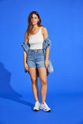 High Waisted Stretch Mom Denim Shorts