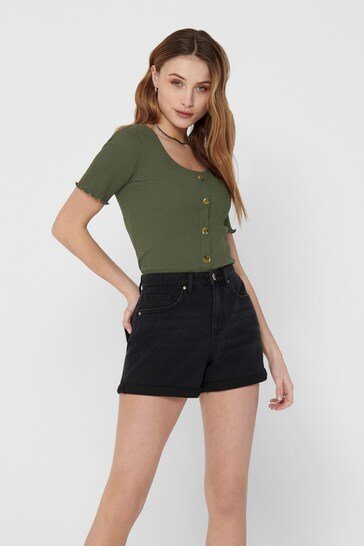 High Waisted Stretch Mom Denim Shorts - HB INDUSTRIES - Shorts & Skirts - 