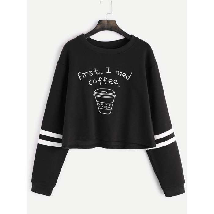 I Need Coffee Crop Printed Fleece SweatShirt for - HB INDUSTRIES - Hoodies & Sweatshirts - 
