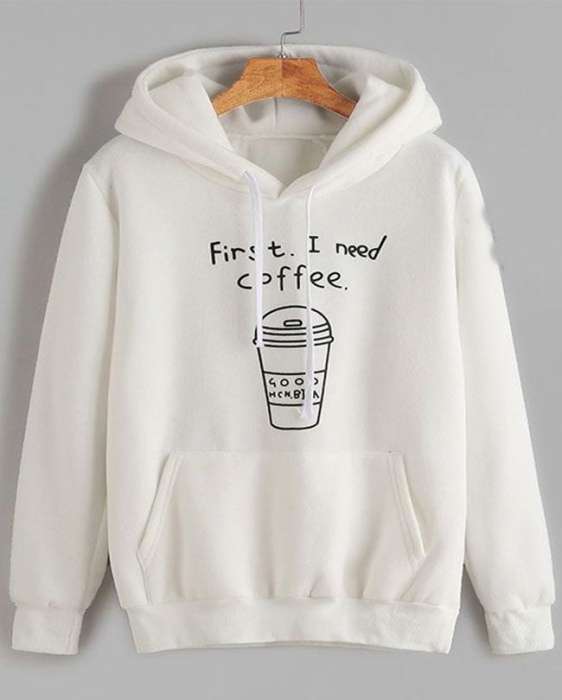I Need Coffee White Fleece Hoodie For Women - HB INDUSTRIES - Hoodies & Sweatshirts - 