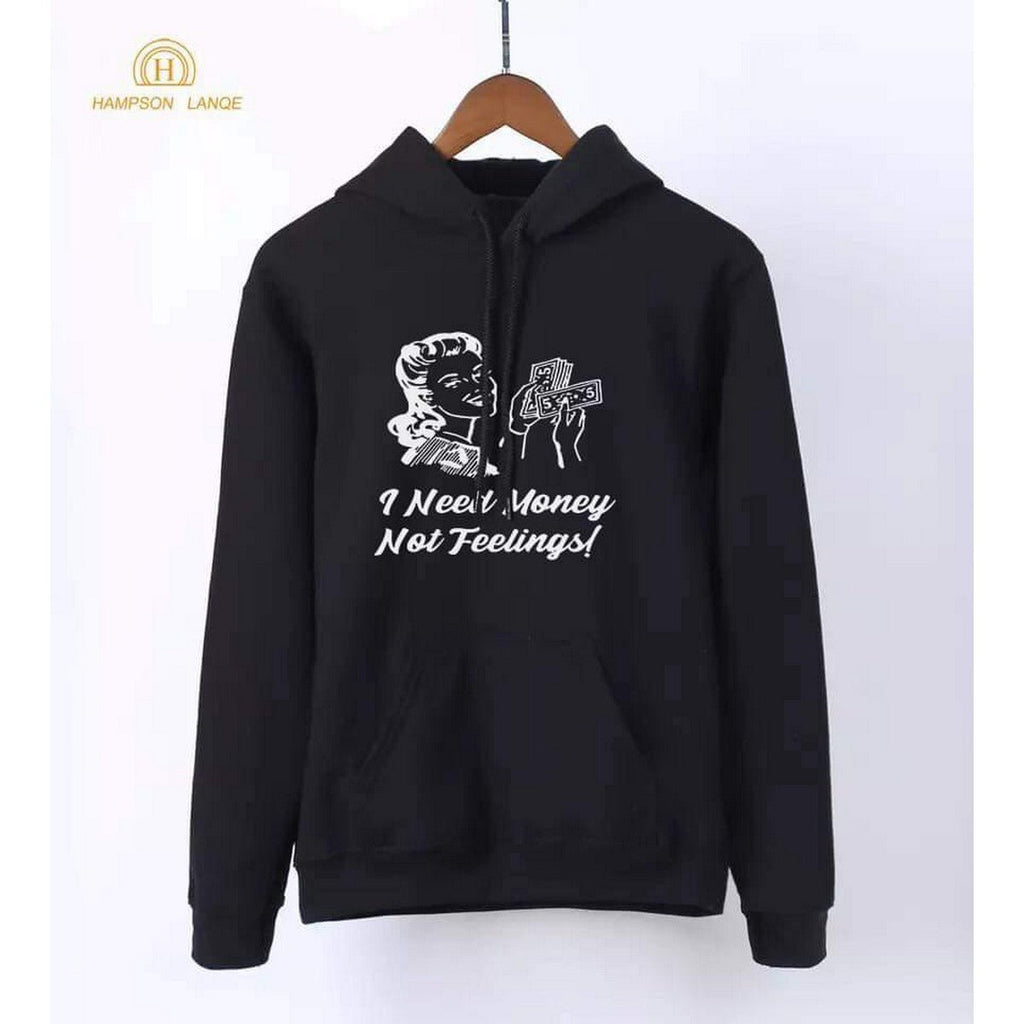 I Need Money Not Feelings Printed Fleece Ribbed Neck Fullsleeves Sweatshirt - HB INDUSTRIES - Hoodies & Sweatshirts - 