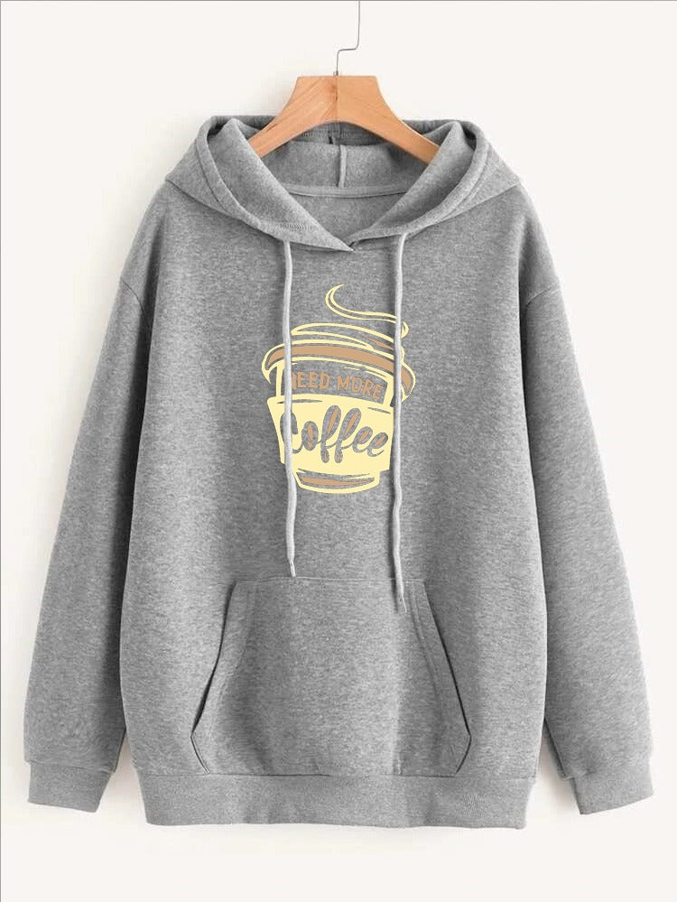 I Need More Coffee Printed Fleece Full Sleeves Pull Over Hoodie For Women - HB INDUSTRIES - Hoodies & Sweatshirts - 