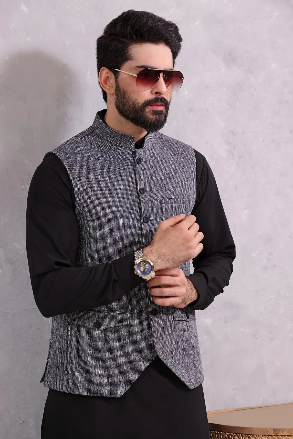 Jute Suiting Waistcoat with Matching Blended Kameez Shalwar - HB INDUSTRIES - Shalwar Kameez - 