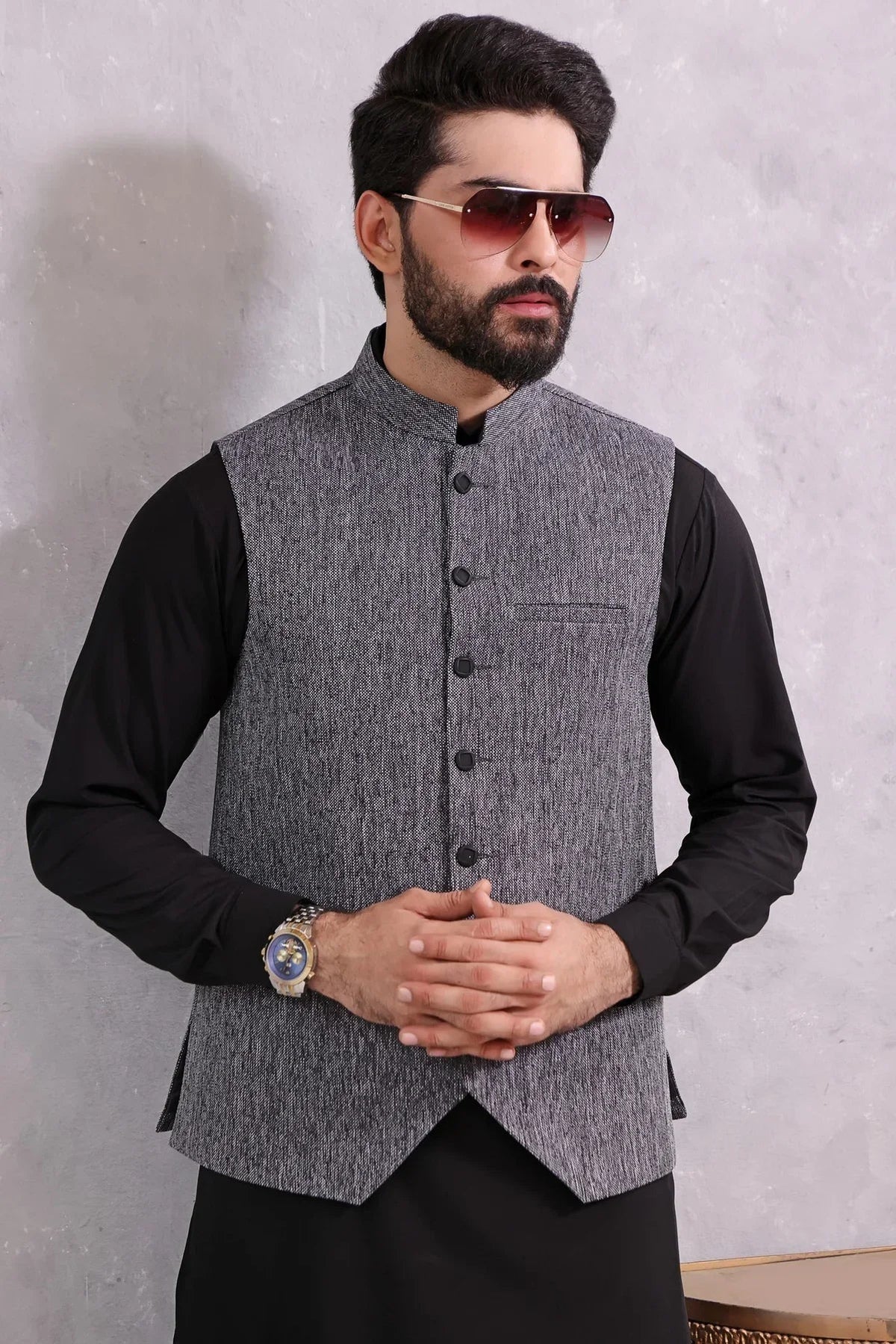 Jute Suiting Waistcoat with Matching Blended Kameez Shalwar - HB INDUSTRIES - Shalwar Kameez - 