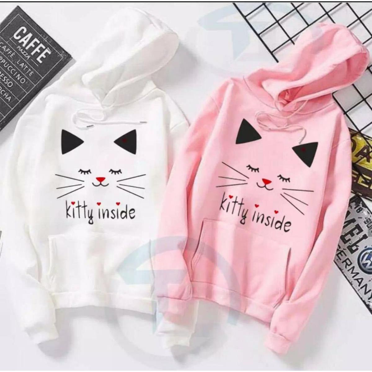 Kitty Inside Printed Fleece Full Sleeves Pull Over Hoodie For Women - HB INDUSTRIES - Hoodies & Sweatshirts - 