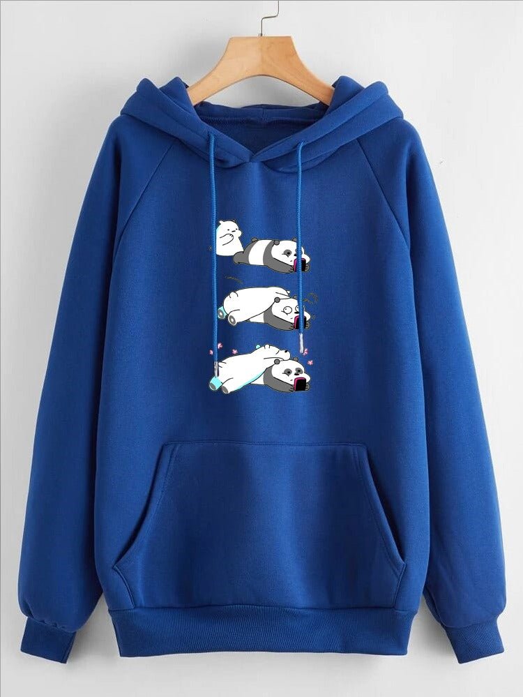 Lazy Bears Printed Fleece Full Sleeves Pull Over Hoodie For Women - HB INDUSTRIES - Hoodies & Sweatshirts - 
