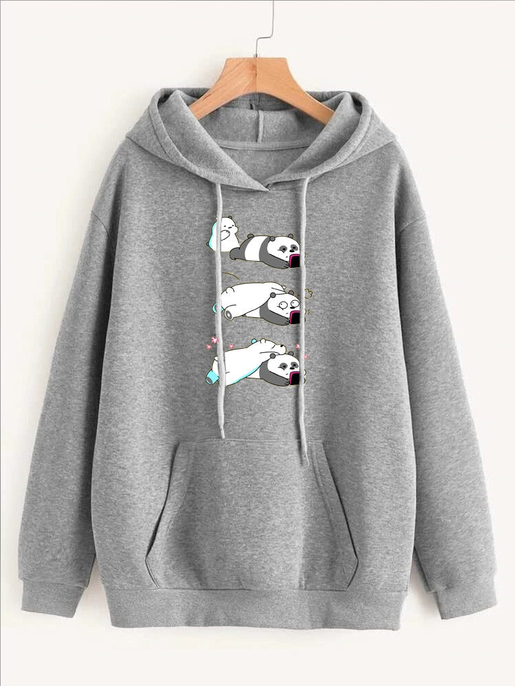 Lazy Bears Printed Fleece Full Sleeves Pull Over Hoodie For Women - HB INDUSTRIES - Hoodies & Sweatshirts - 