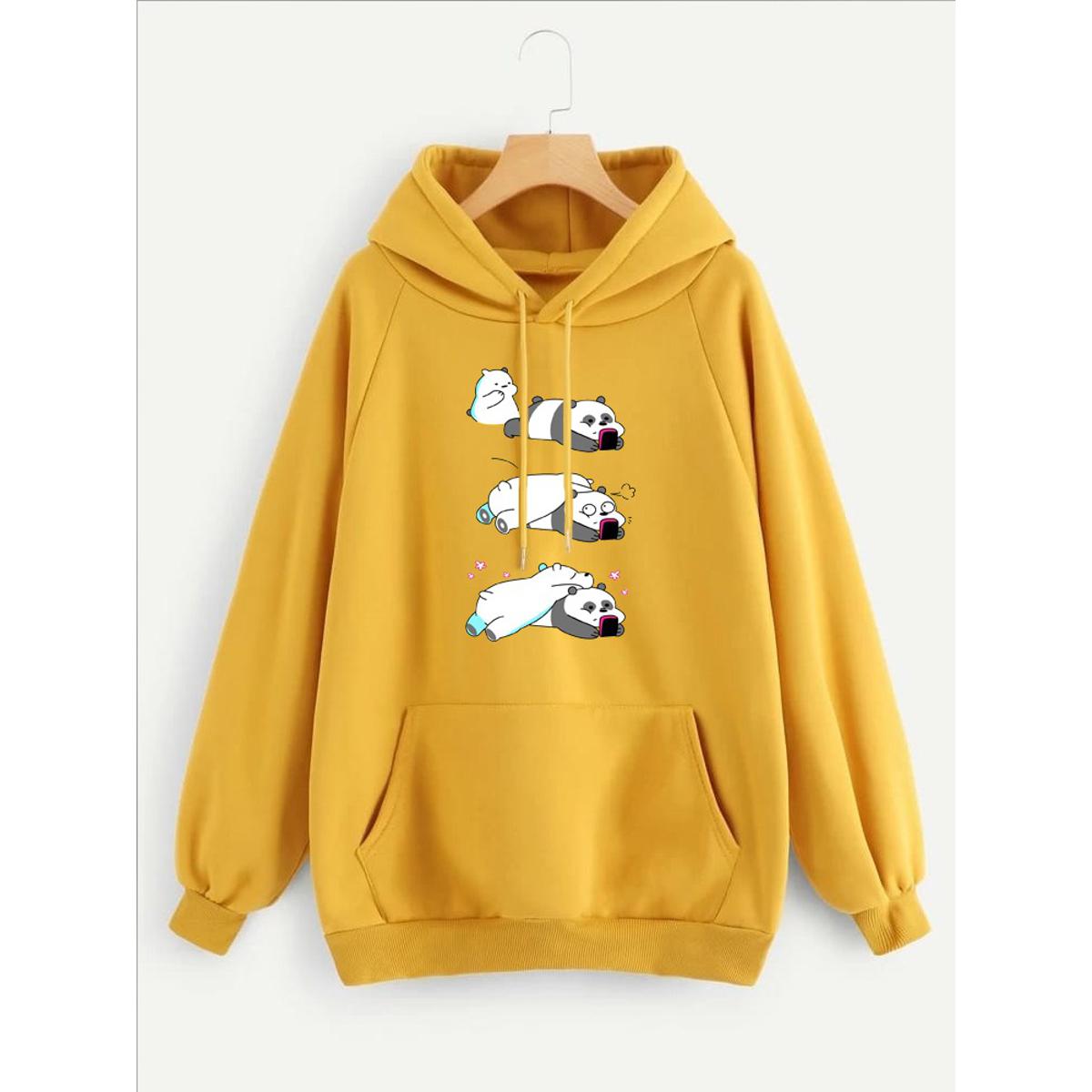 Lazy Bears Printed Fleece Full Sleeves Pull Over Hoodie For Women - HB INDUSTRIES - Hoodies & Sweatshirts - 