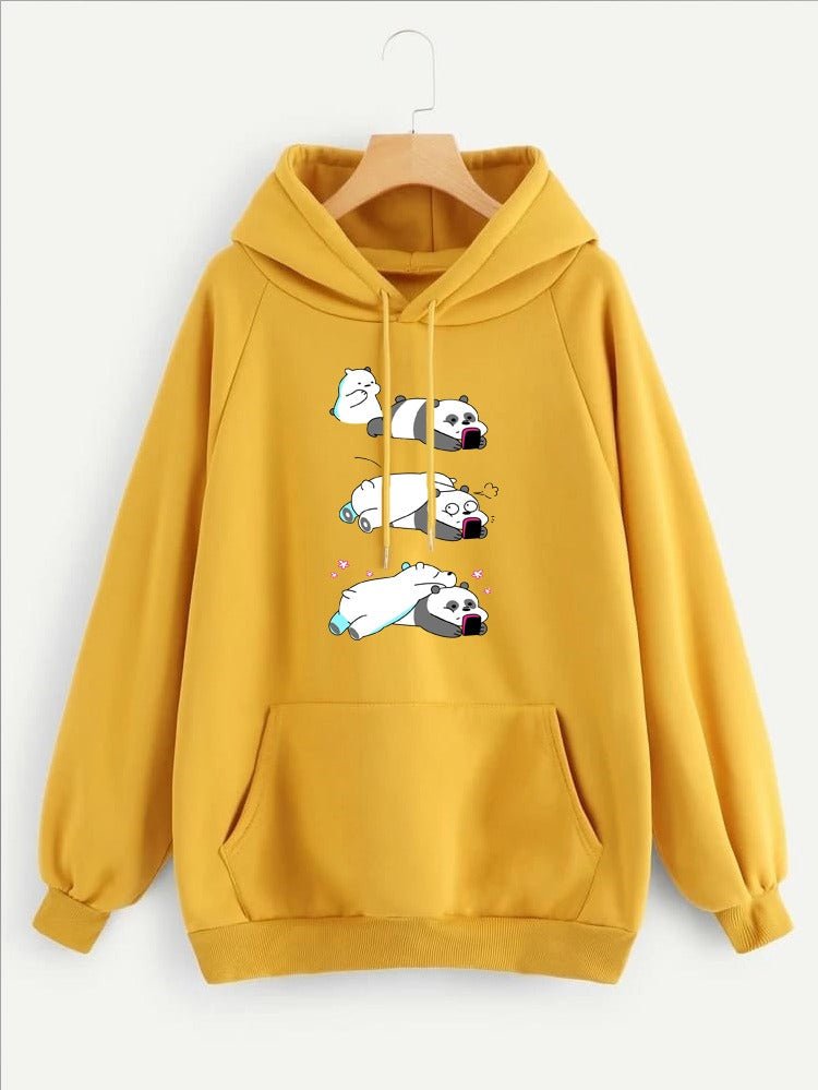 Lazy Bears Printed Fleece Full Sleeves Pull Over Hoodie For Women - HB INDUSTRIES - Hoodies & Sweatshirts - 