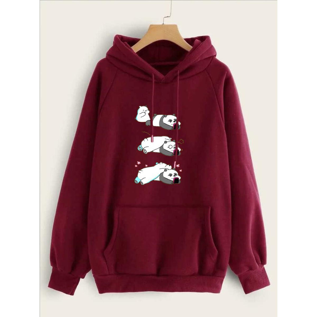 Lazy Bears Printed Fleece Full Sleeves Pull Over Hoodie For Women - HB INDUSTRIES - Hoodies & Sweatshirts - 