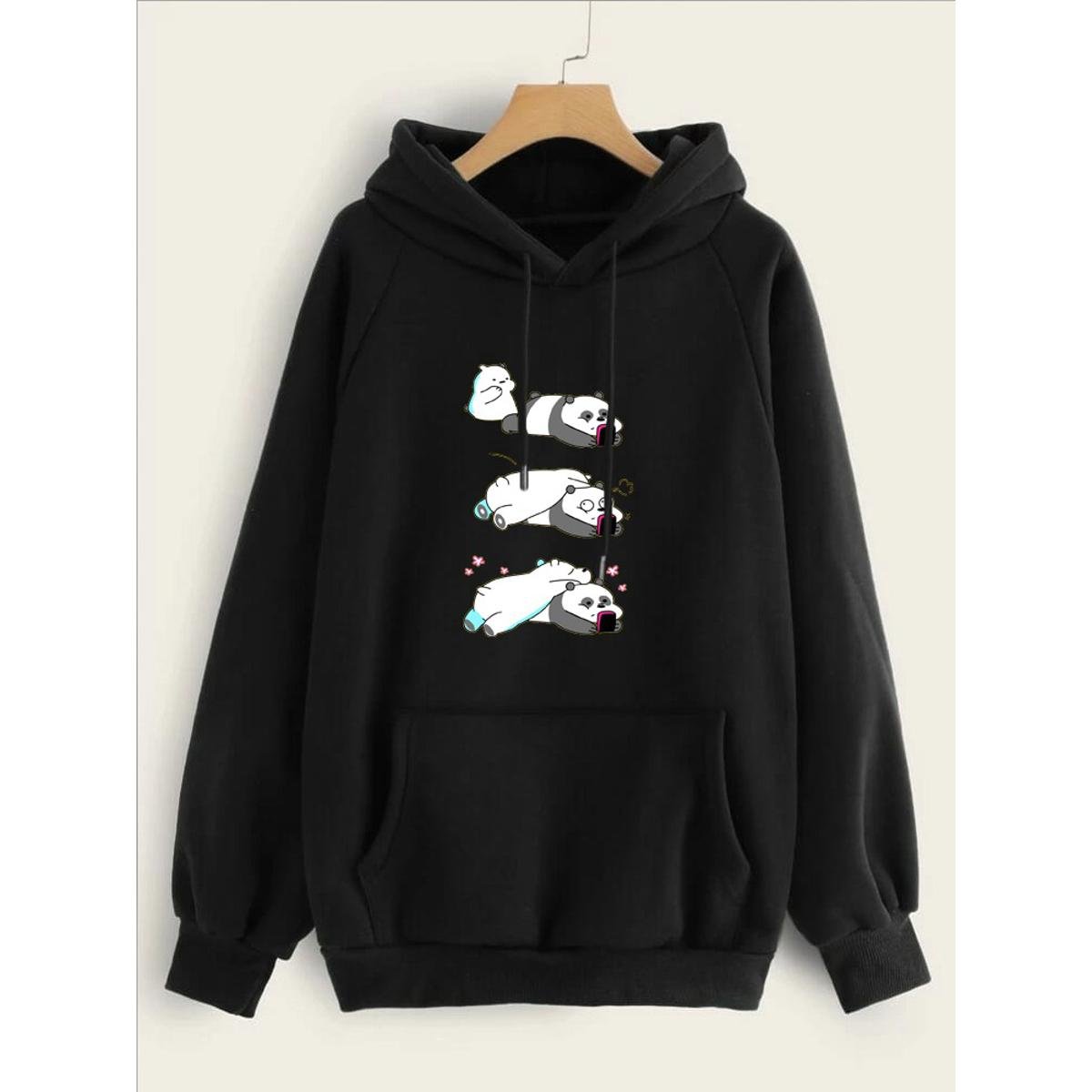 Lazy Bears Printed Fleece Full Sleeves Pull Over Hoodie For Women - HB INDUSTRIES - Hoodies & Sweatshirts - 