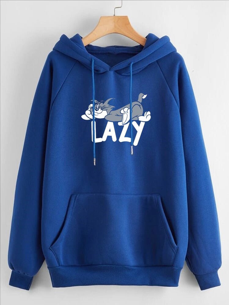 Lazy Tom Printed Fleece Full Sleeves Pull Over Hoodie For Women - HB INDUSTRIES - Hoodies & Sweatshirts - 
