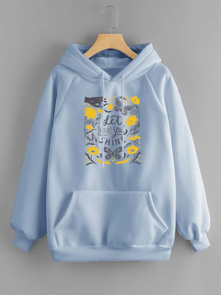 Let Your Soul Shine Printed Fleece Full Sleeves Pull Over Hoodie For Women - HB INDUSTRIES - Hoodies & Sweatshirts - 