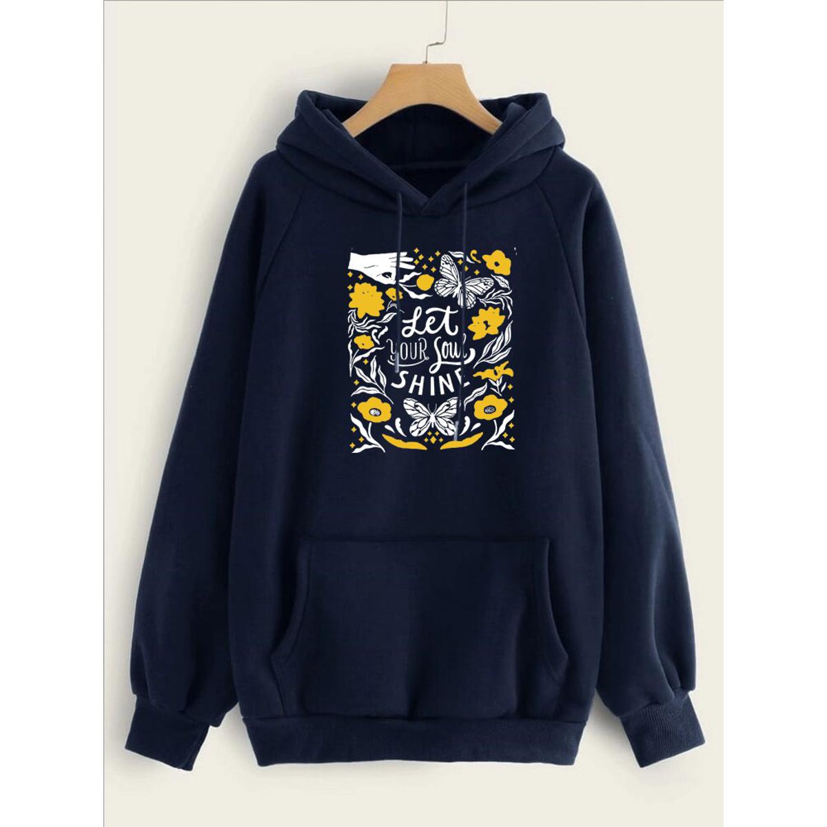 Let Your Soul Shine Printed Fleece Full Sleeves Pull Over Hoodie For Women - HB INDUSTRIES - Hoodies & Sweatshirts - 