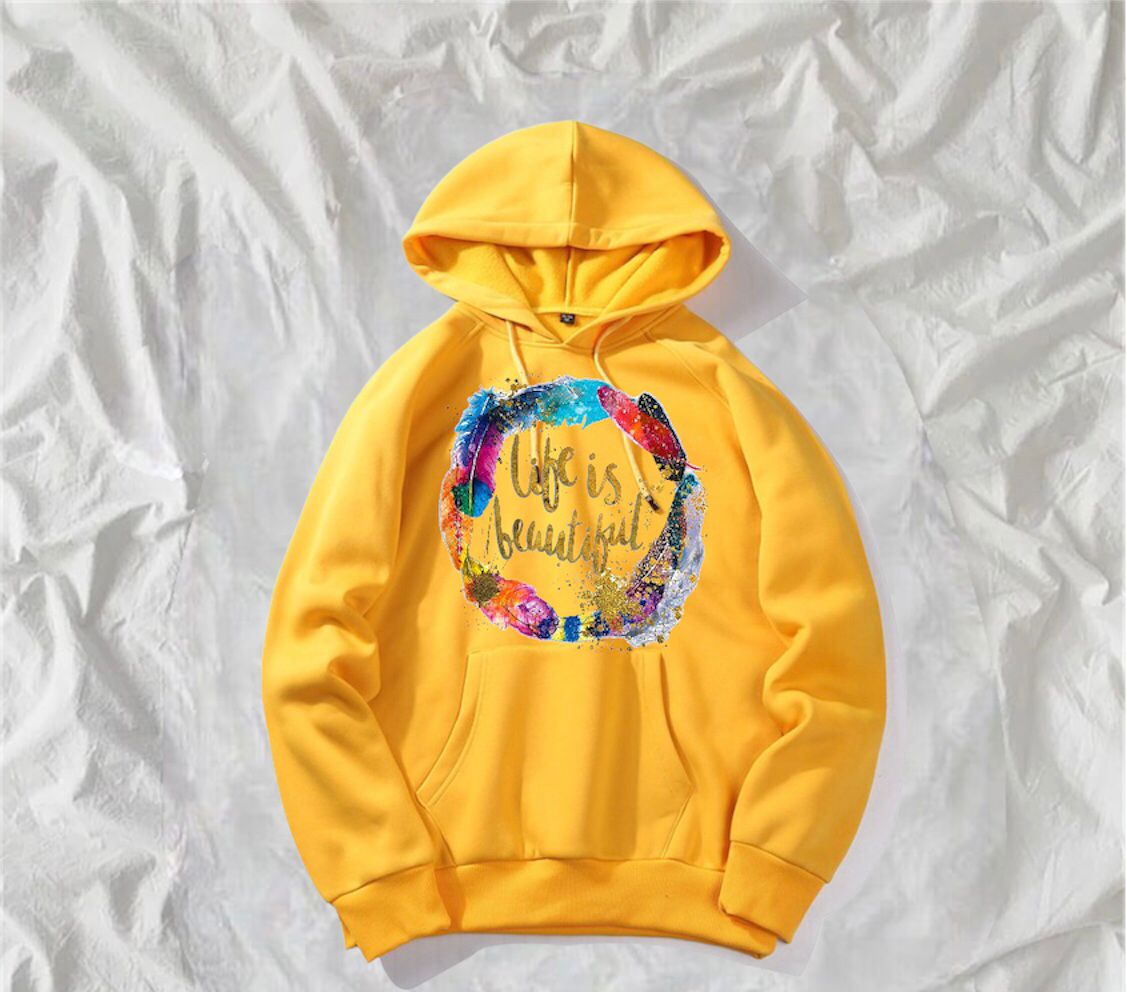 Life Is Beautiful Printed Fleece Full Sleeves Pull Over Hoodie For Women - HB INDUSTRIES - Hoodies & Sweatshirts - 