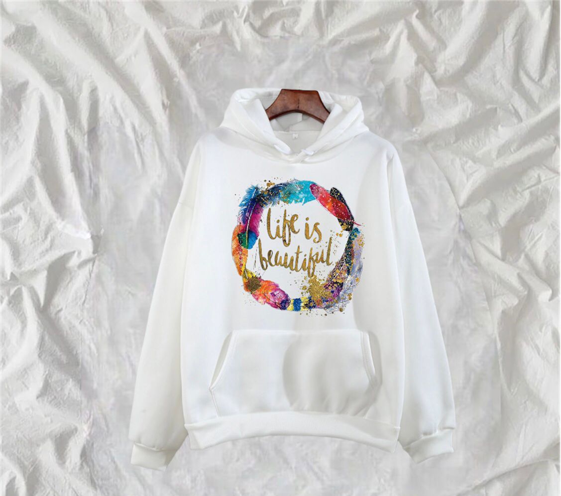 Life Is Beautiful Printed Fleece Full Sleeves Pull Over Hoodie For Women - HB INDUSTRIES - Hoodies & Sweatshirts - 