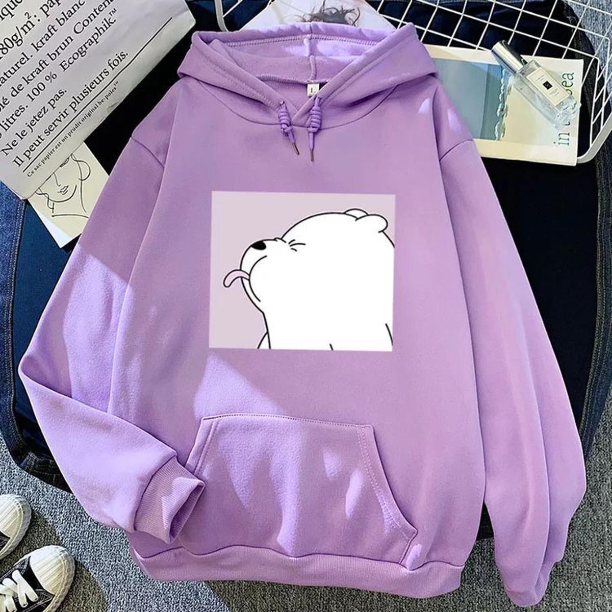 Light Purple Ice Bear Printed Winter Fleece Full Seeves Hoodie For Women - HB INDUSTRIES - Hoodies & Sweatshirts - 