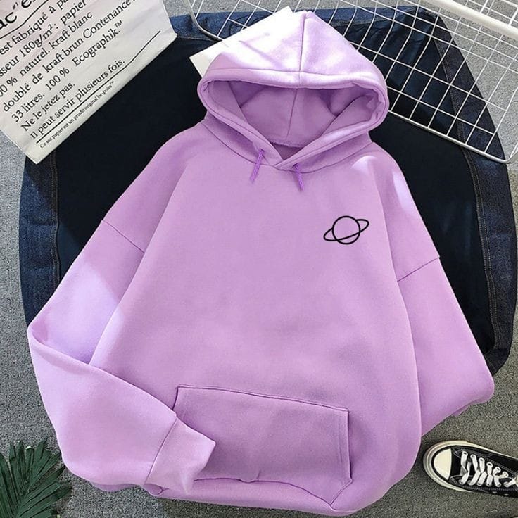 Light Purple Planet Fleece Full Sleeves Pull Over Hoodie For Women - HB INDUSTRIES - Hoodies & Sweatshirts - 