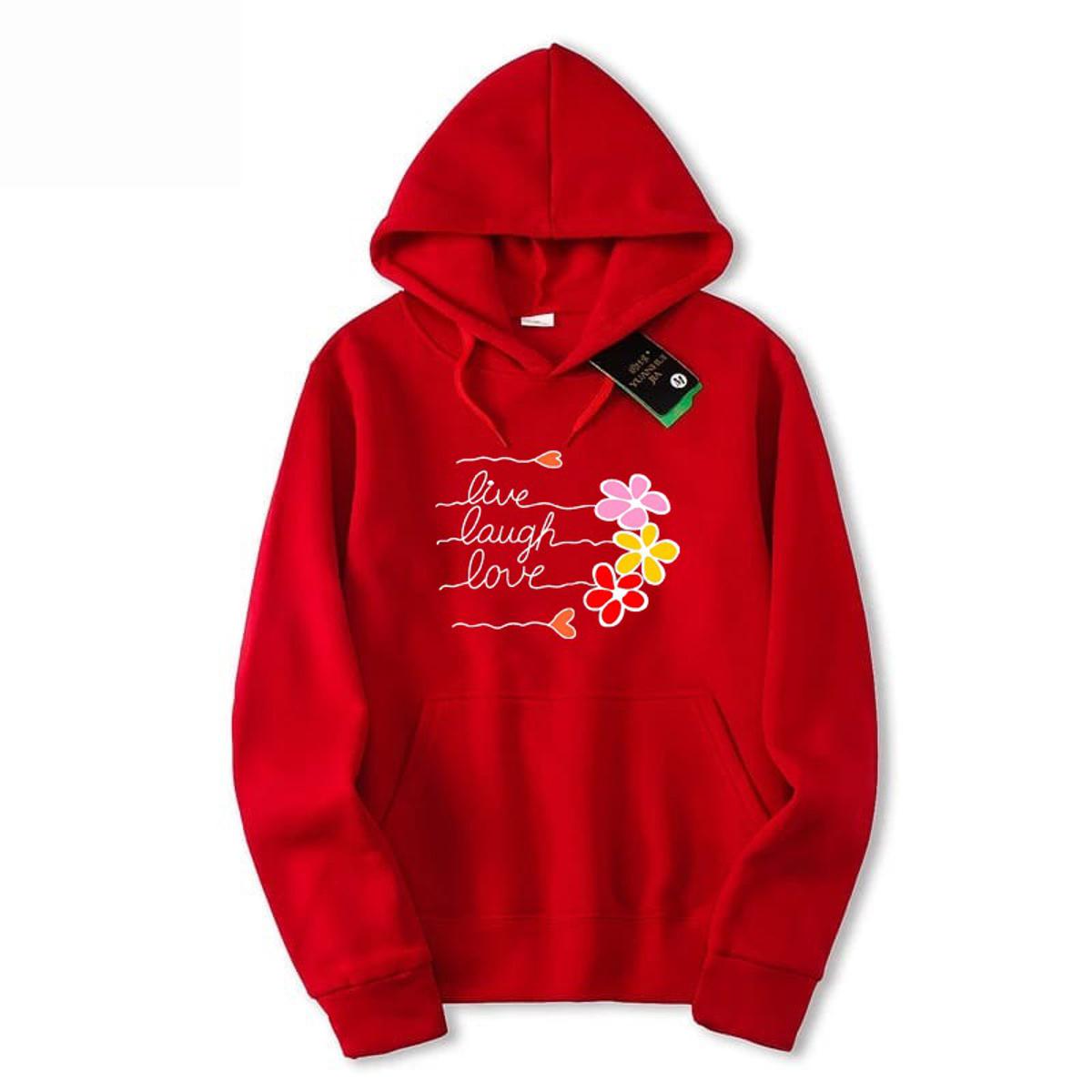 LIve Laugh Love Printed Fleece Full Sleeves Pull Over Hoodie For Women - HB INDUSTRIES - Hoodies & Sweatshirts - 