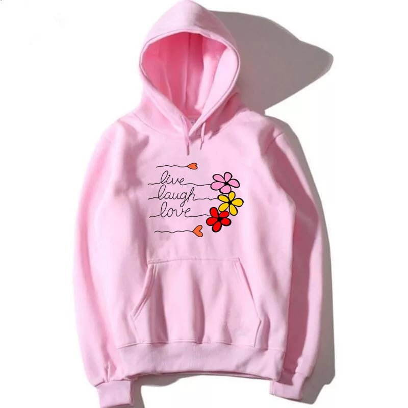 LIve Laugh Love Printed Fleece Full Sleeves Pull Over Hoodie For Women - HB INDUSTRIES - Hoodies & Sweatshirts - 