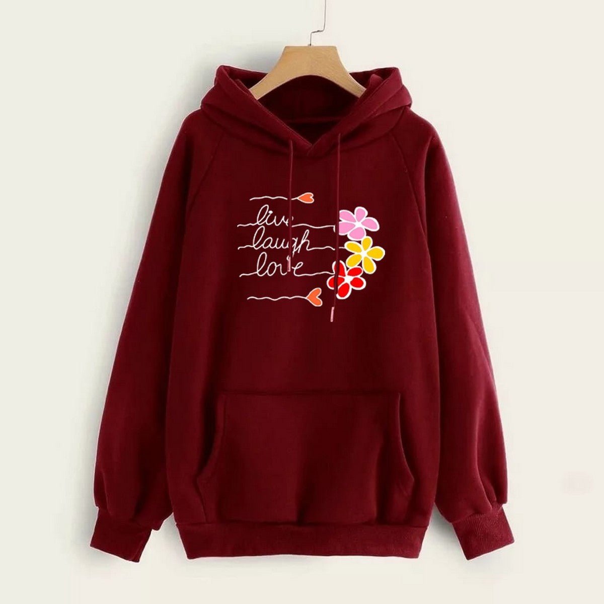 LIve Laugh Love Printed Fleece Full Sleeves Pull Over Hoodie For Women - HB INDUSTRIES - Hoodies & Sweatshirts - 