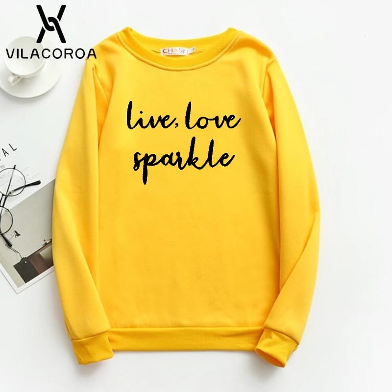 Live Love Sparkle Printed Fleece Full Sleeves Pull Over Sweatshirt For Women - HB INDUSTRIES - Hoodies & Sweatshirts - 