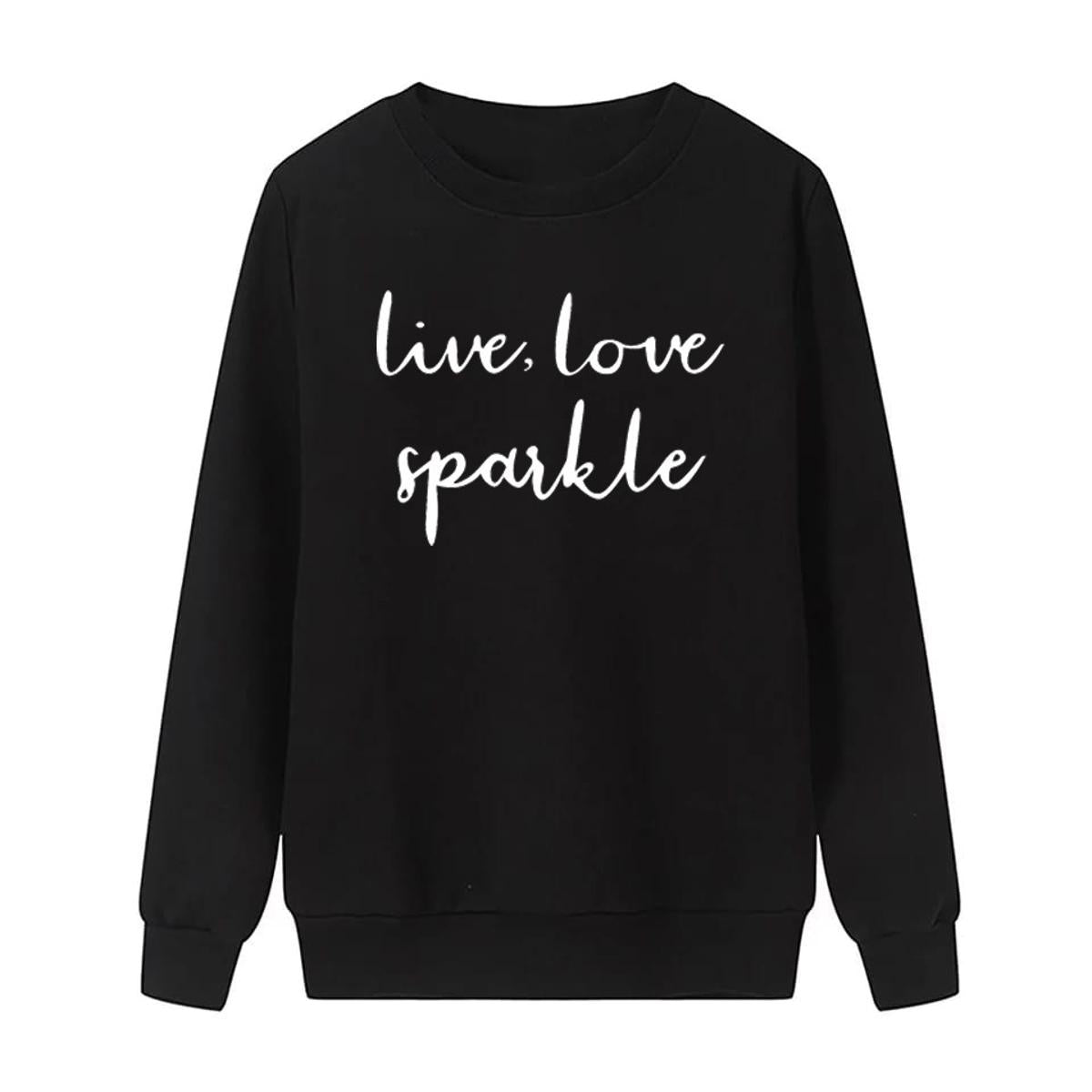 Live Love Sparkle Printed Fleece Full Sleeves Pull Over Sweatshirt For Women - HB INDUSTRIES - Hoodies & Sweatshirts - 