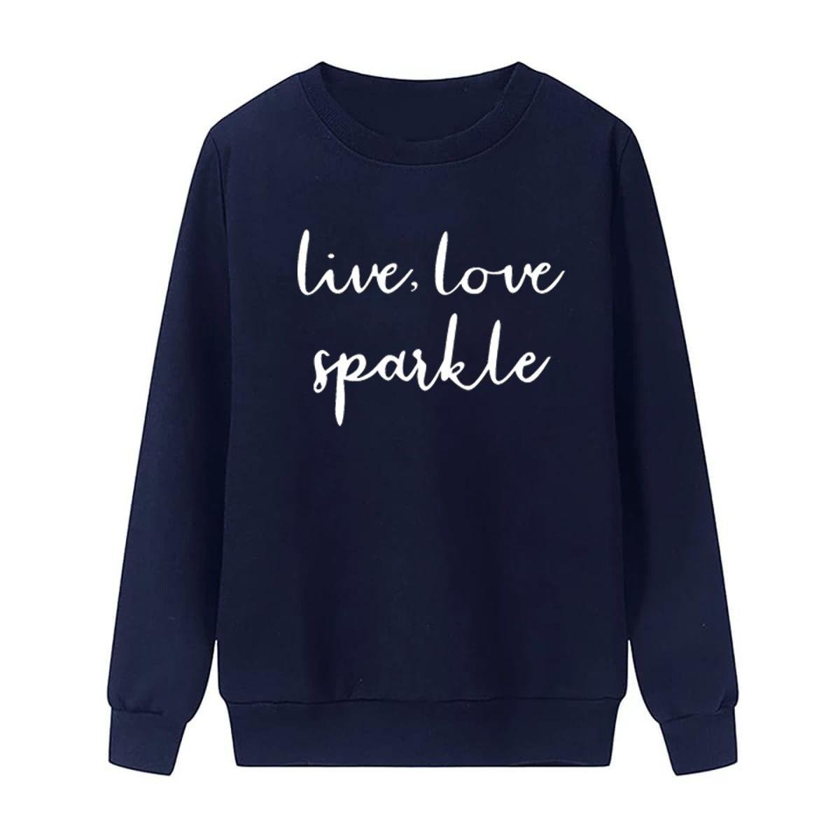 Live Love Sparkle Printed Fleece Full Sleeves Pull Over Sweatshirt For Women - HB INDUSTRIES - Hoodies & Sweatshirts - 