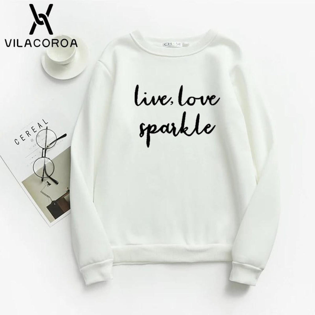 Live Love Sparkle Printed Fleece Full Sleeves Pull Over Sweatshirt For Women - HB INDUSTRIES - Hoodies & Sweatshirts - 