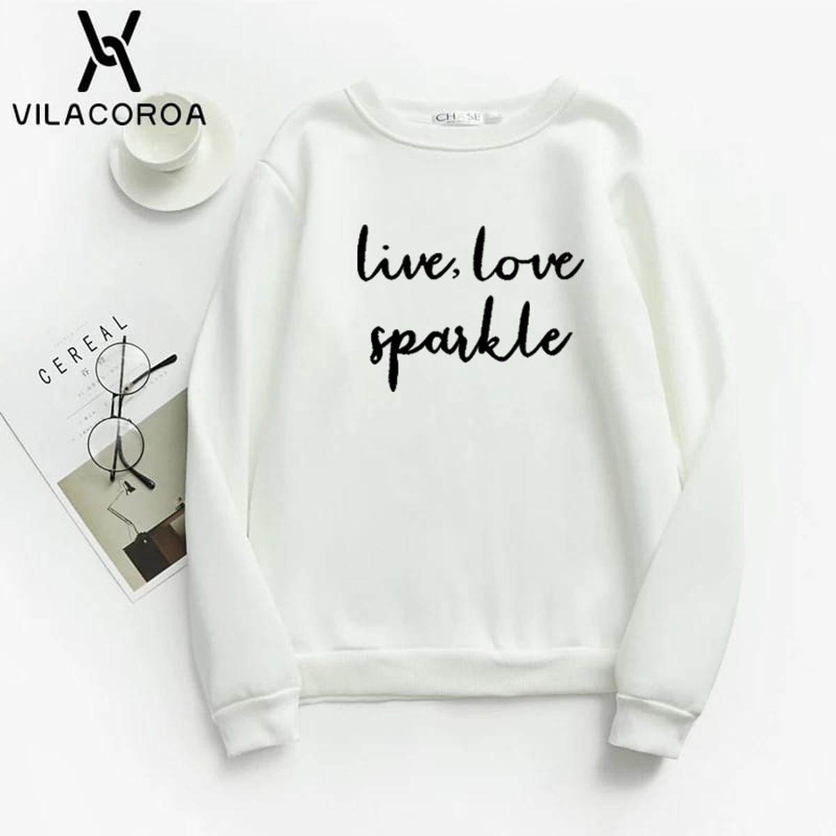 Live Love Sparkle Printed Fleece Full Sleeves Pull Over Sweatshirt For Women - HB INDUSTRIES - Hoodies & Sweatshirts - 