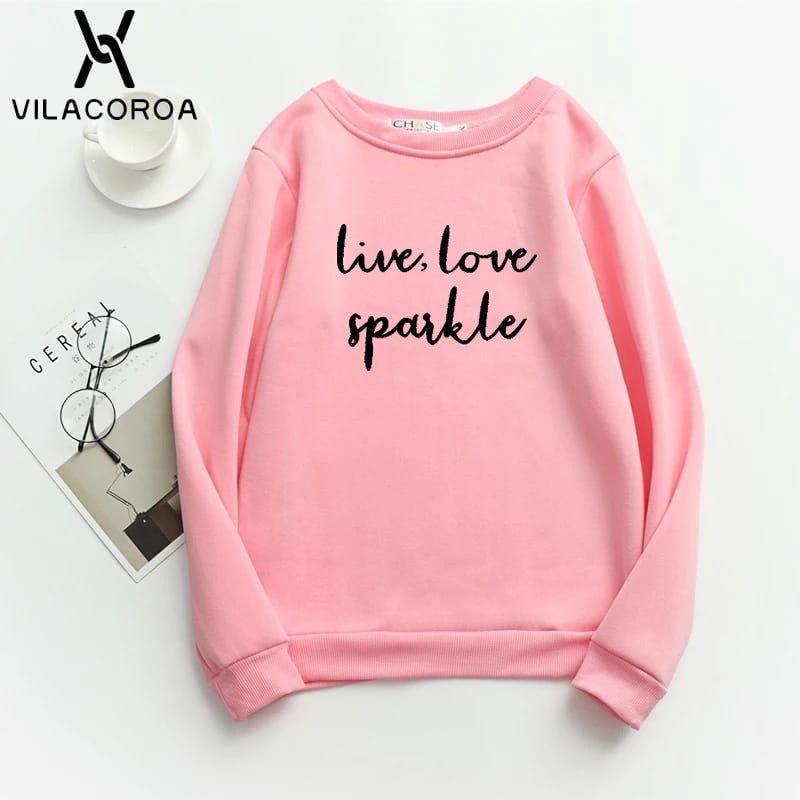 Live Love Sparkle Printed Fleece Full Sleeves Pull Over Sweatshirt For Women - HB INDUSTRIES - Hoodies & Sweatshirts - 