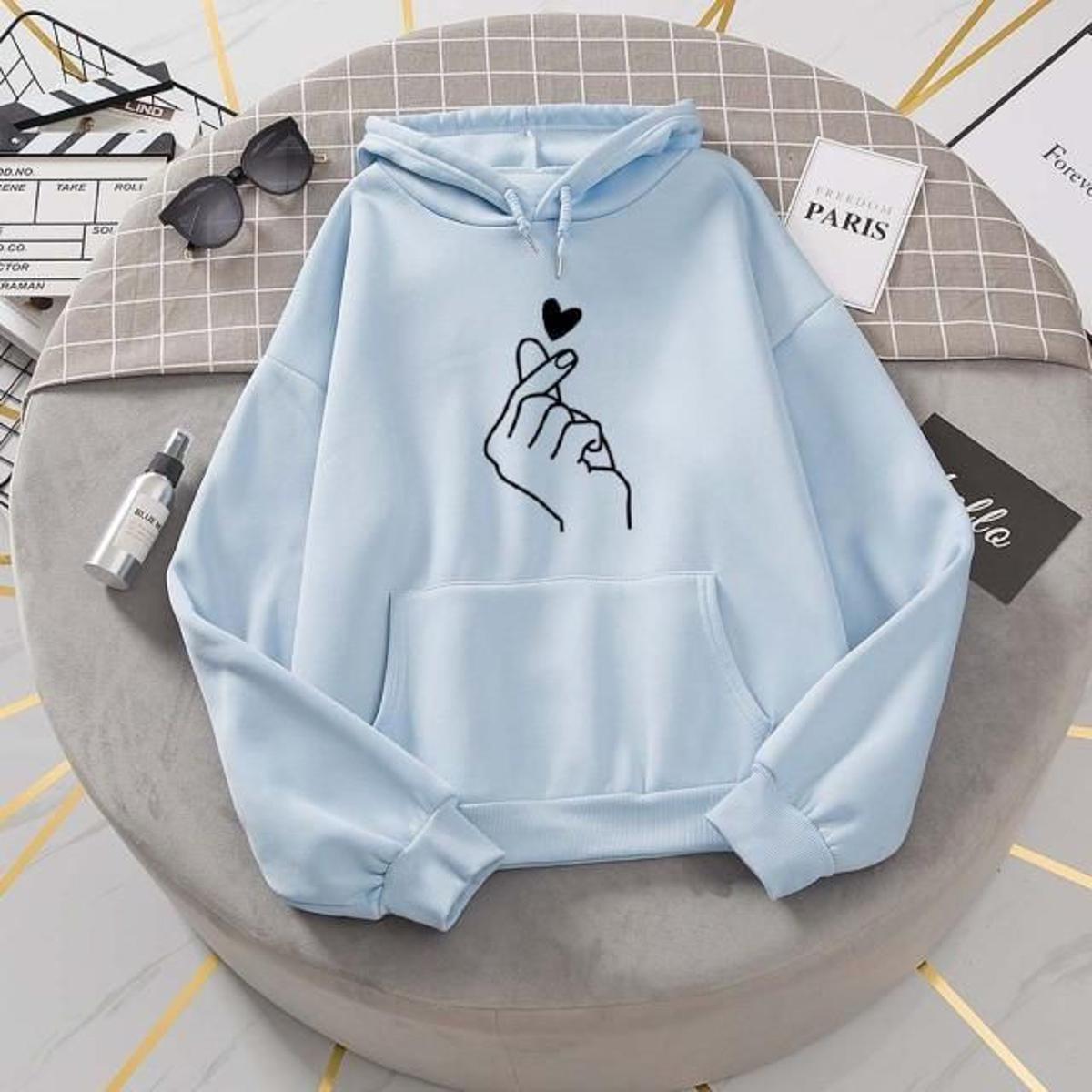 Love Charm Sky Blue Fleece Full Sleeves Pull Over Hoodie For Women - HB INDUSTRIES - Hoodies & Sweatshirts - 