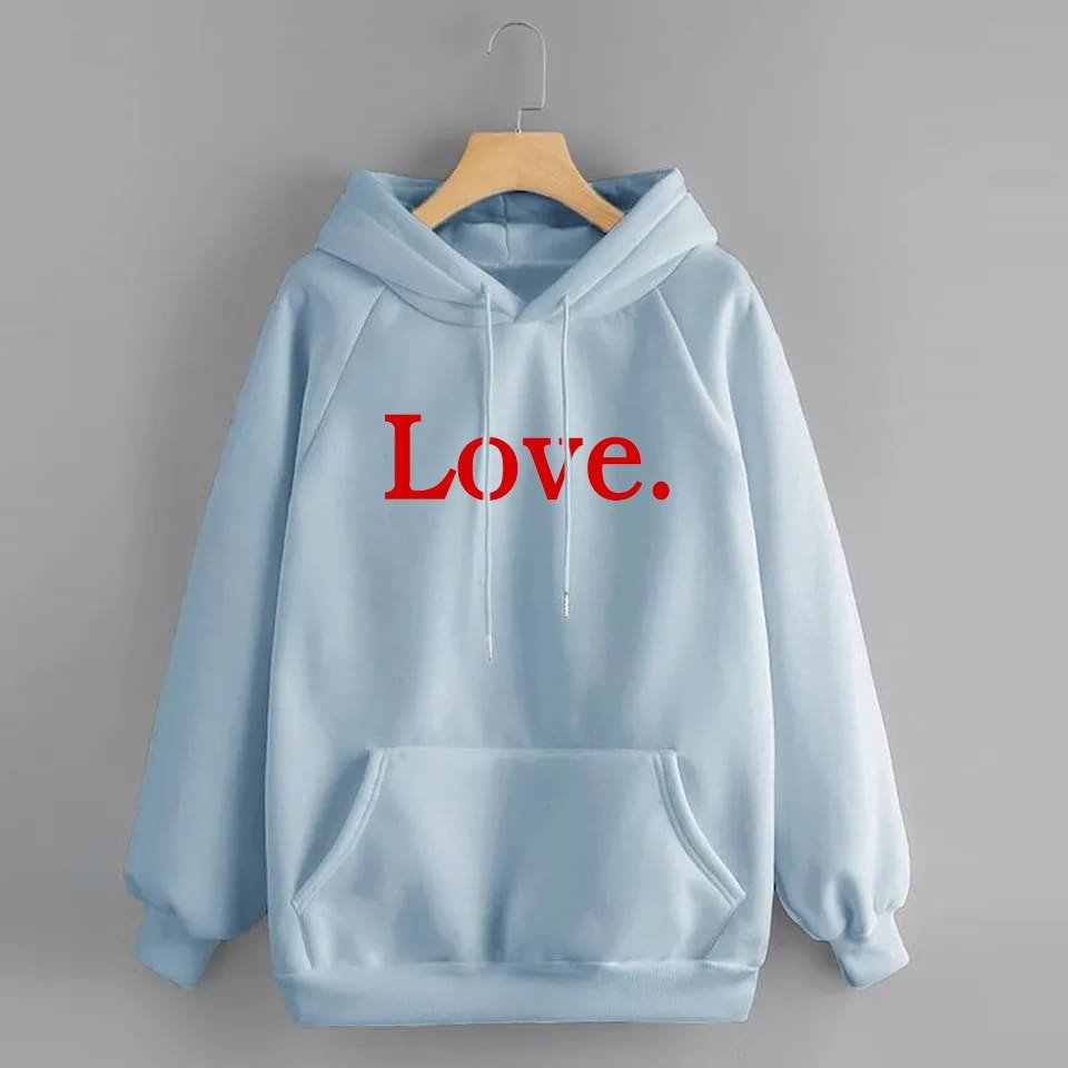 Love Printed Fleece Full Sleeves Pull Over Hoodie For Women - HB INDUSTRIES - Hoodies & Sweatshirts - 
