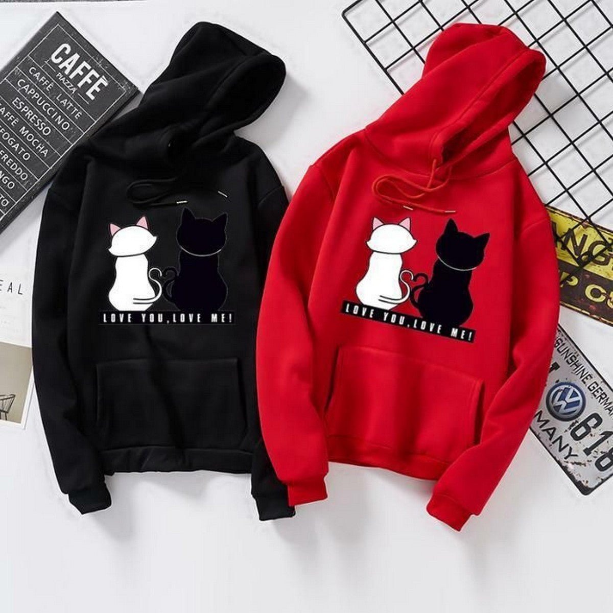 Love You Love Me Fleece Full Sleeves Pull Over Hoodie For Women - HB INDUSTRIES - Hoodies & Sweatshirts - 