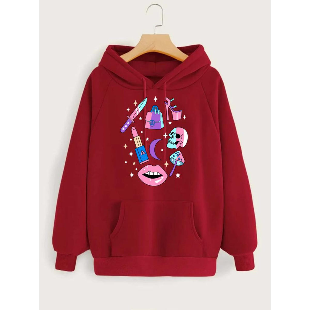 Make Up Printed Fleece Full Sleeves Pull Over Hoodie For Women - HB INDUSTRIES - Hoodies & Sweatshirts - 