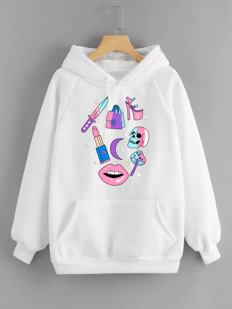 Make Up Printed Fleece Full Sleeves Pull Over Hoodie For Women - HB INDUSTRIES - Hoodies & Sweatshirts - 