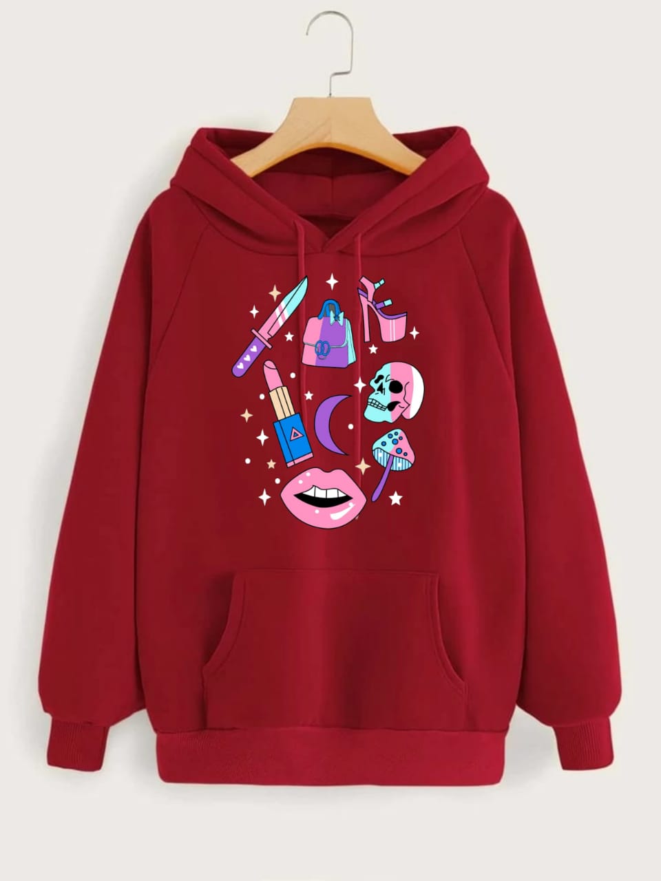 Make Up Printed Fleece Full Sleeves Pull Over Hoodie For Women - HB INDUSTRIES - Hoodies & Sweatshirts - 