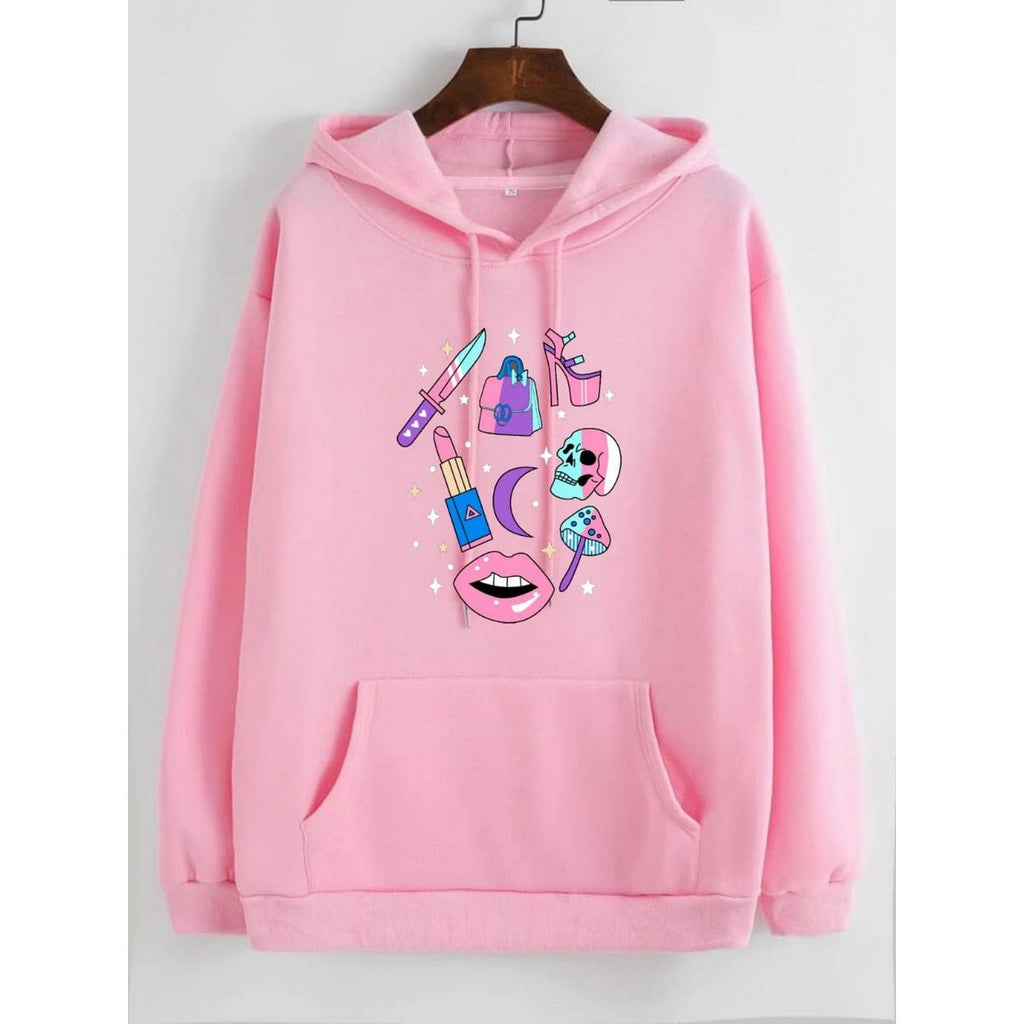 Make Up Printed Fleece Full Sleeves Pull Over Hoodie For Women - HB INDUSTRIES - Hoodies & Sweatshirts - 