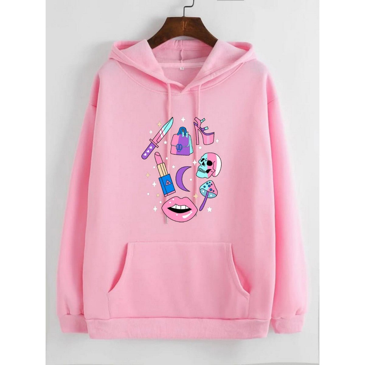 Make Up Printed Fleece Full Sleeves Pull Over Hoodie For Women - HB INDUSTRIES - Hoodies & Sweatshirts - 
