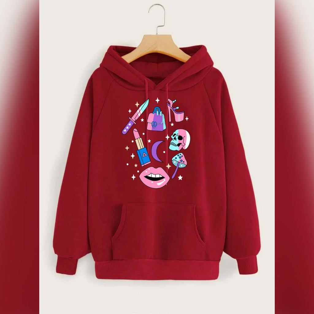 Make Up Printed Fleece Full Sleeves Pull Over Hoodie For Women - HB INDUSTRIES - Hoodies & Sweatshirts - 