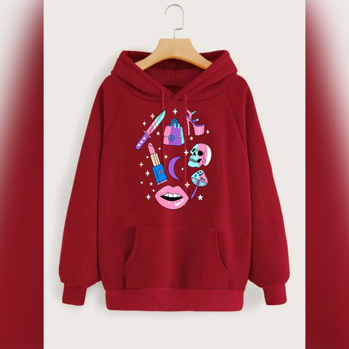 Make Up Printed Fleece Full Sleeves Pull Over Hoodie For Women - HB INDUSTRIES - Hoodies & Sweatshirts - 